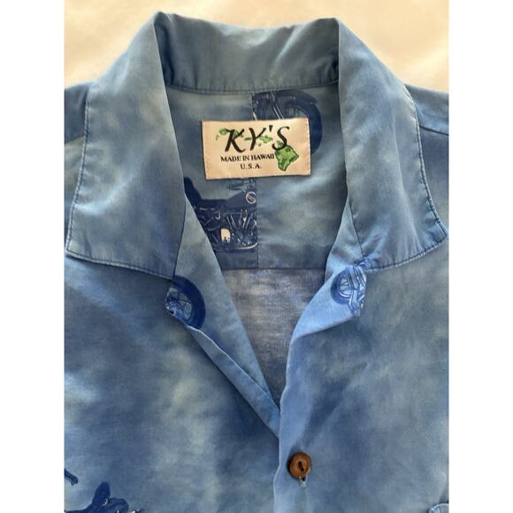 KY’s Hawaiian Shirt Mens Size Large Motorcycles Beach Aloha Made In Hawaii Vtg - Picture 10 of 12